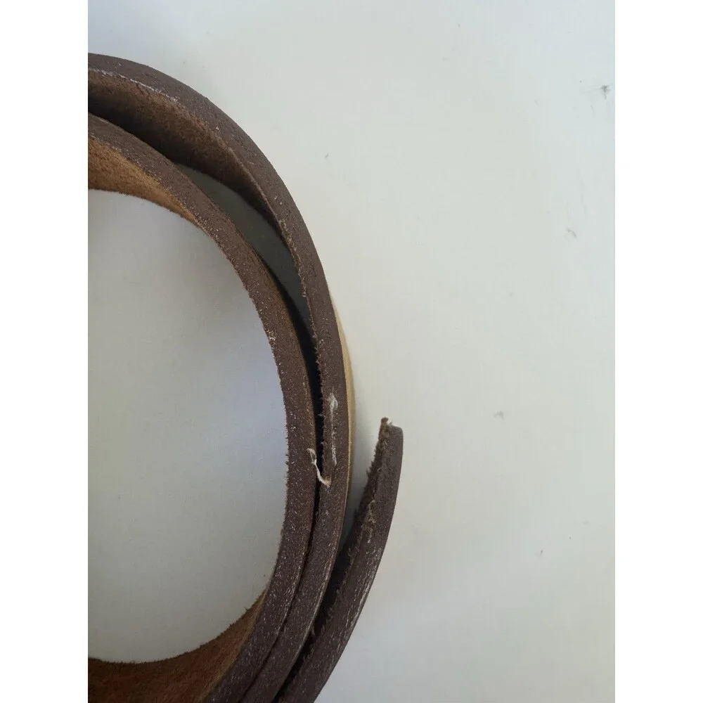 Vintage Brown Genuine Leather Belt Brass Buckle - Unisex Size Medium